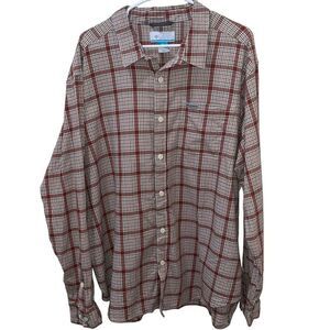 Columbia Tan & Reddish Orange Plaid Long Sleeve Button Down‎ Shirt - Men’s XXL